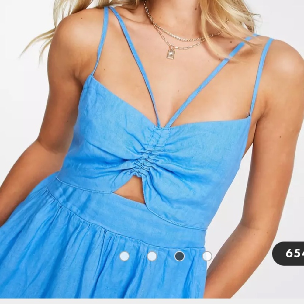 NWT MANGO 100% linen dress Blue XL Sold Out - Picture 3 of 5